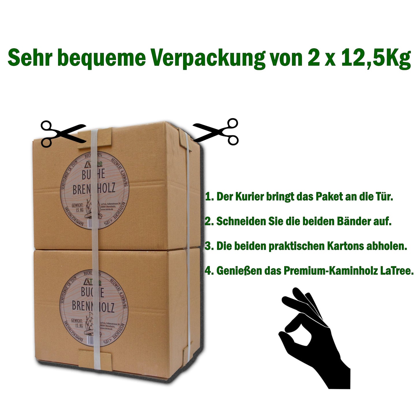 Brennholz 2 x 12,5Kg Kaminholz Praktische Verpackung Buche 25cm - LaTree